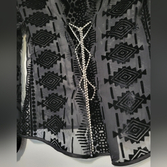 Yoana Baraschi Mesh Sheer Burnout Velvet Blouse Size XS Black - Picture 5 of 8